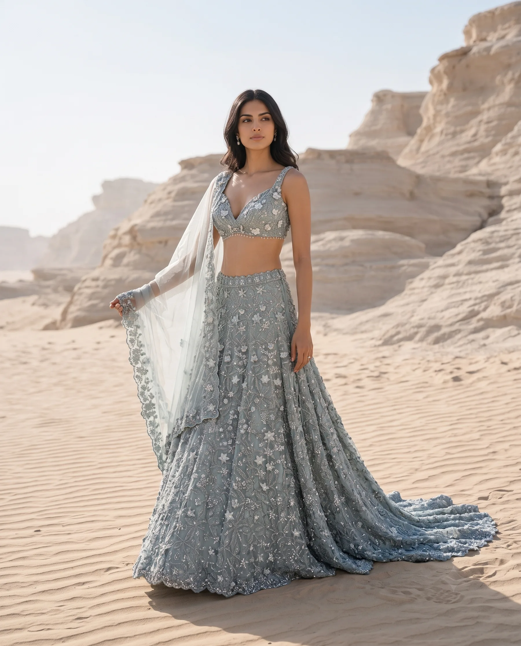 Dusty Grey Lehenga Set — Dusty Grey Bridal Lehenga by Charmie Galaiya